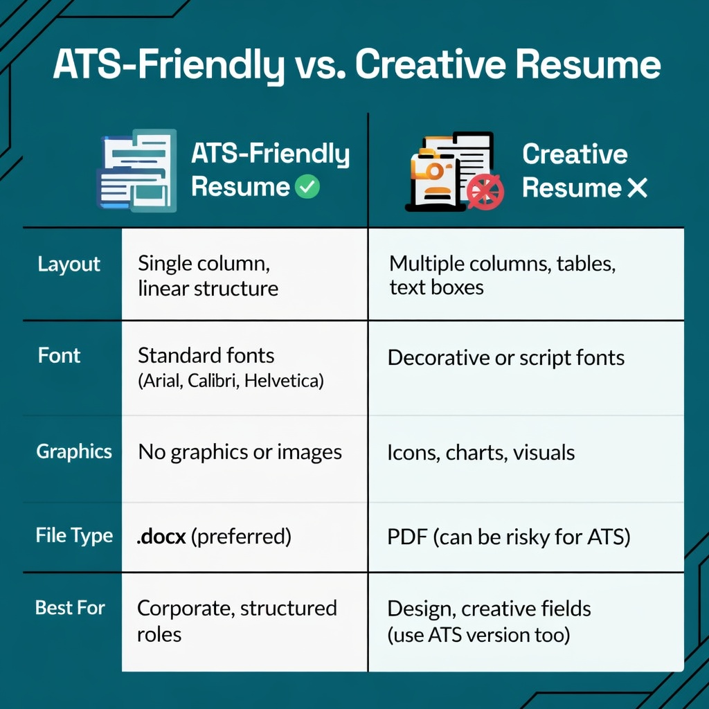ats vs creative resume infographic