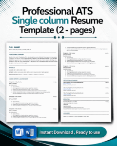 Professional ats single column resume template